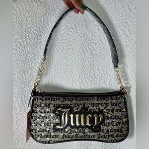 Juicy Couture Black Beige Liquorice Gold Poker Face Shoulder Bag NWT